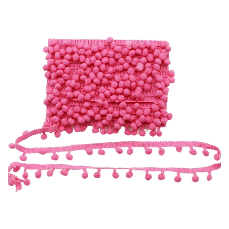 Mini Pom Pom Trim Ball - Dark Pink - Valentines Ribbons