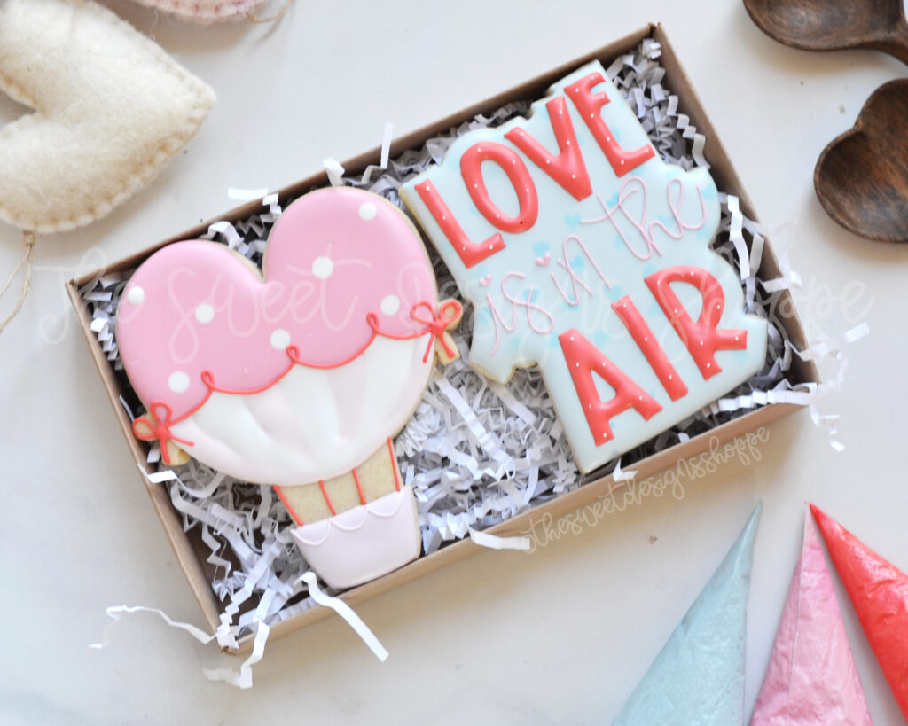 Hot Air Balloon and Love is in the Air Plaque - Set from the Valentine's 2020 cooke cutter collection from The Sweet Designs Shoppe
