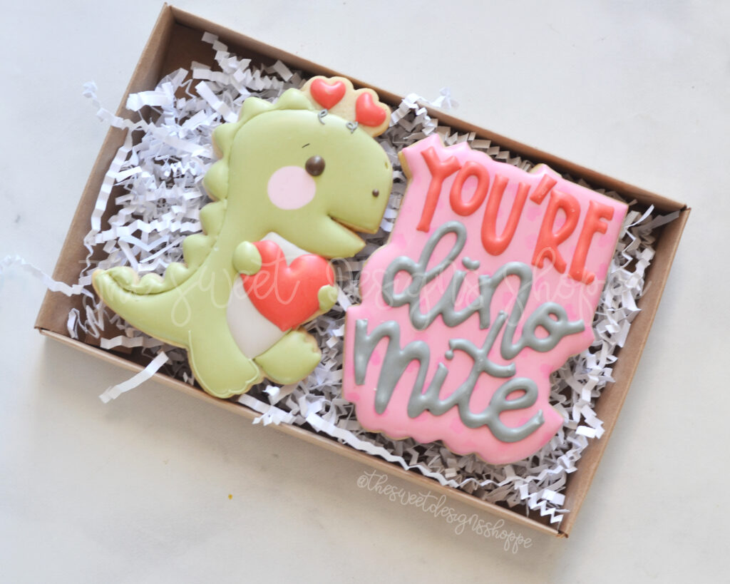 T-Rex Dinosaur & You're Dino Mine Plaque - Set from the Valentine's 2020 cooke cutter collection from The Sweet Designs Shoppe