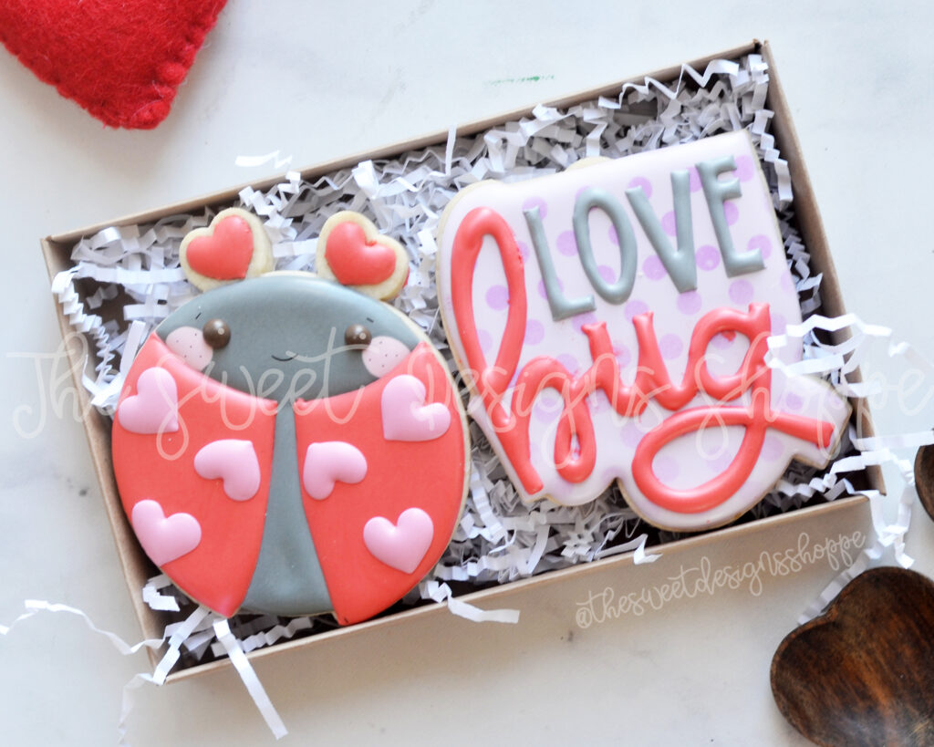 Love Bug and Bug Love Plaque - Set from the Valentine's 2020 cooke cutter collection from The Sweet Designs Shoppe