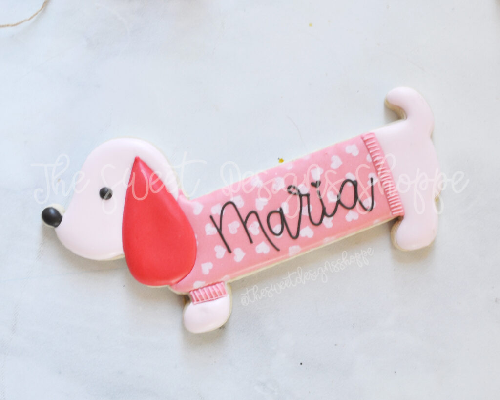 Valentines Dachshund Dog from the Valentine's 2020 cooke cutter collection from The Sweet Designs Shoppe 